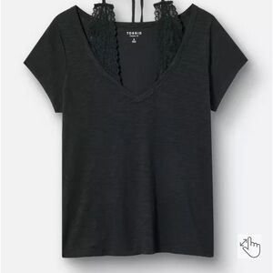 torrid Black Short-Sleeve V-Neck Top with halter Lace Inset 3fer